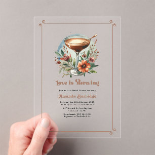 Mocha Mousse "Love is Brewing" Bridal Shower Acrylic Invitations