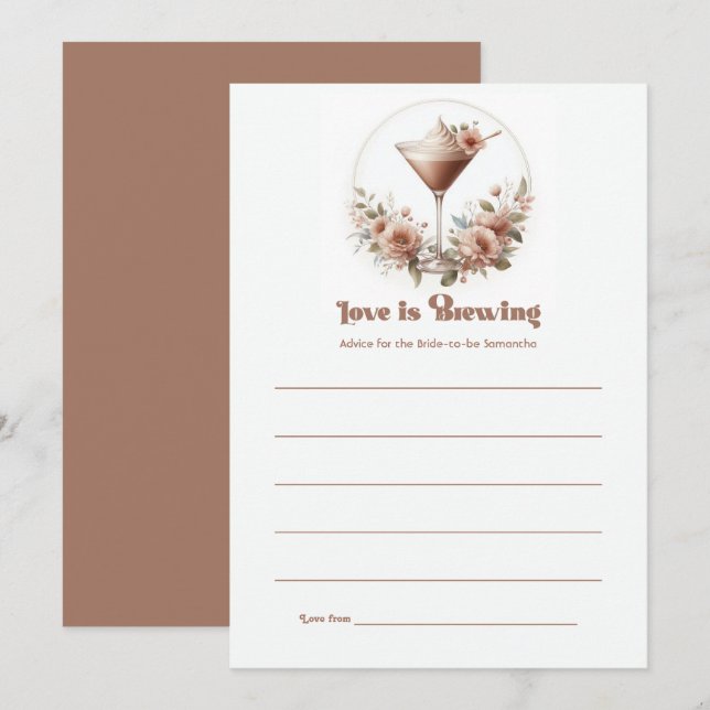 Mocha Mousse Love is Brewing Bridal Shower Advice Card (Front/Back)