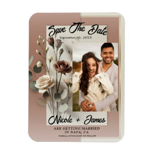 Mocha Mousse Modern Botanical Floral Save The Date Magnet