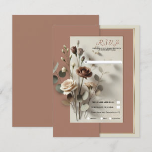 Mocha Mousse Modern Botanical Floral Wedding RSVP Invitation