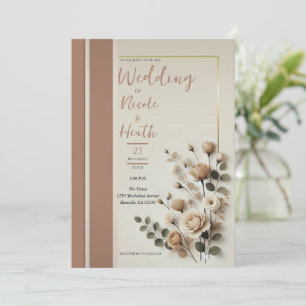 Mocha Mousse Neutral Floral Wedding Invitation