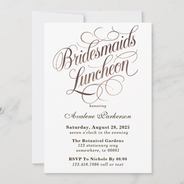 Mocha Mousse Paint Calligraphy Bridesmaids Lunch Invitation (Front)
