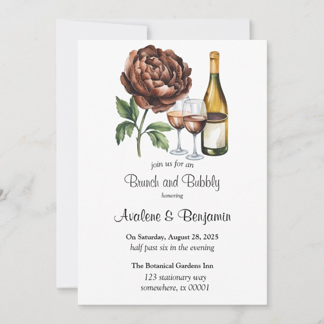 Mocha Mousse Peony Brunch & Bubbly Invitation (Front)