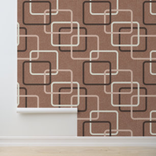 Mocha Mousse Retro Geometric Squares Midcentury  Wallpaper