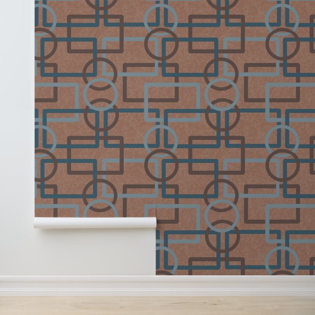 Mocha Mousse Teal Retro Geometric Squares Circles Wallpaper (Application)