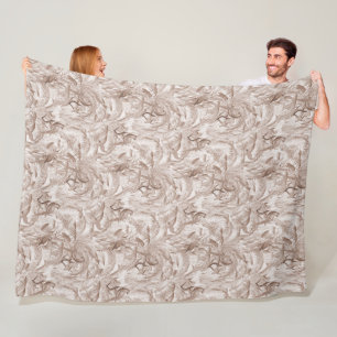 Mocha Mousse Tropical Birds and Palm Leaves Fleece Blanket