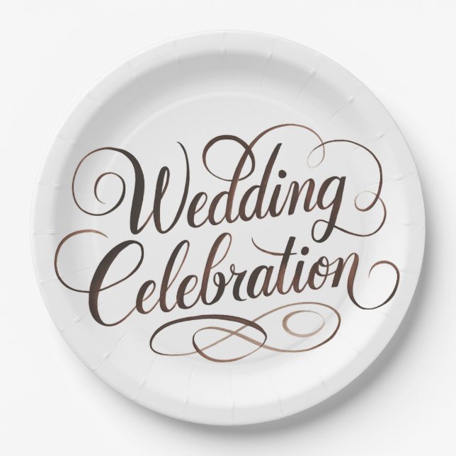 Mocha Mousse Watercolor Wedding Typography Paper Plate (Front)