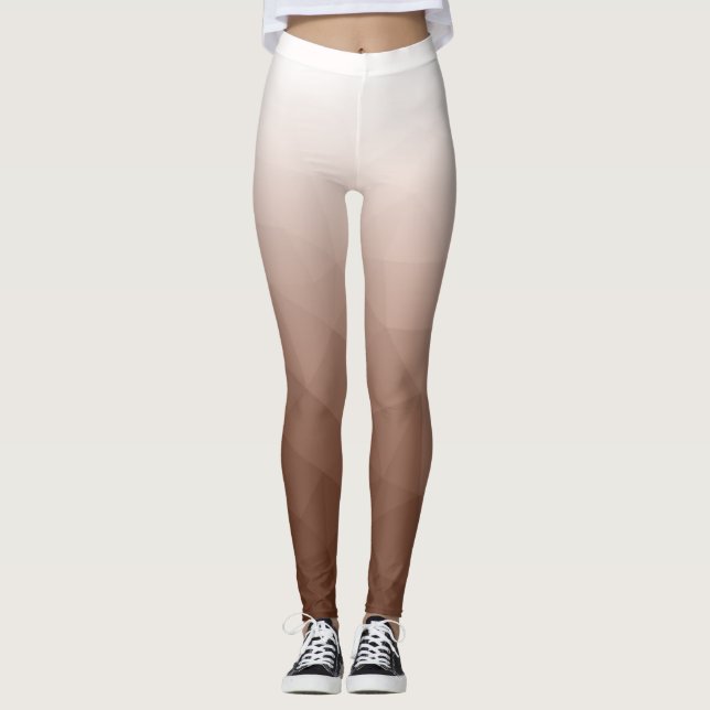 Mocha Mousse White Gradient Geometric Mesh Pattern Leggings (Front)