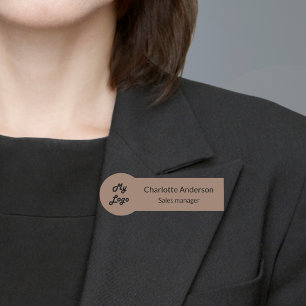 Mocha muted brown business logo employee magnetic name tag