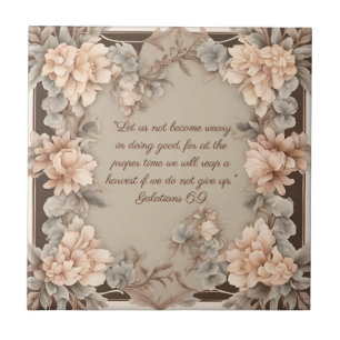 Mocha Peach Bible Verse  Ceramic Tile