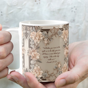 Mocha Peach Floral Frame Bible Verse Coffee Mug