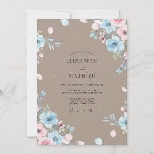 Mocha Periwinkle Painted Wedding Invitation