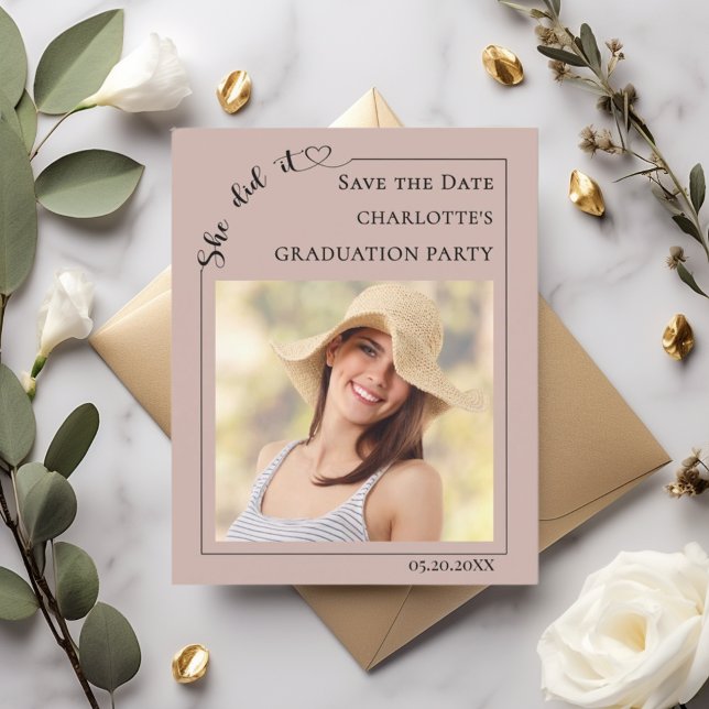 Mocha Photo Graduation Party Save the Date Flyer (Creator Uploaded)
