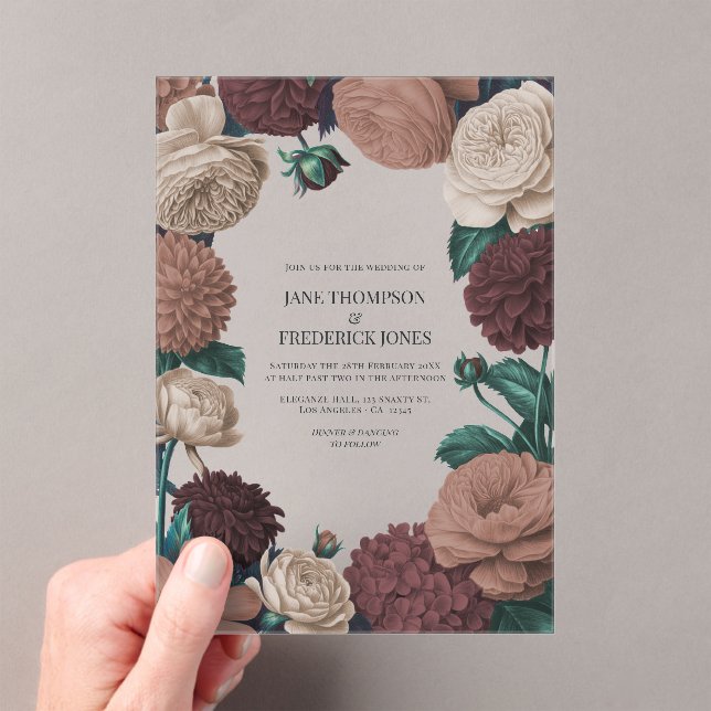 Mocha Plum, Berry Clay & Silk Taupe Wedding Acrylic Invitations (Insitu (Handheld))