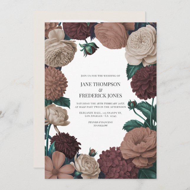 Mocha Plum, Berry Clay & Silk Taupe Wedding Invitation (Front/Back)