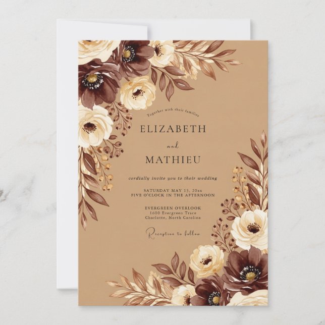 Mocha Poetic Autumnal Wedding Invitation (Front)