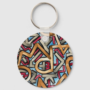 Mocha Red Gray Geometric Key Ring