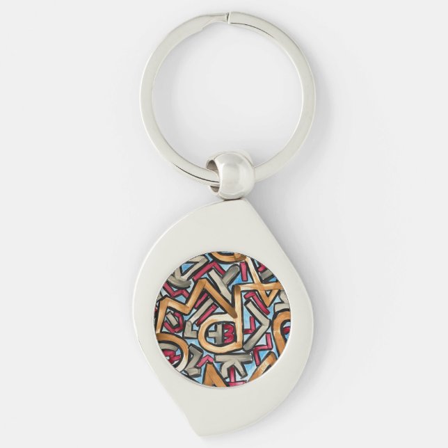 Mocha Red Gray Geometric Key Ring (Front)