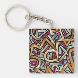 Mocha Red Gray Geometric Key Ring