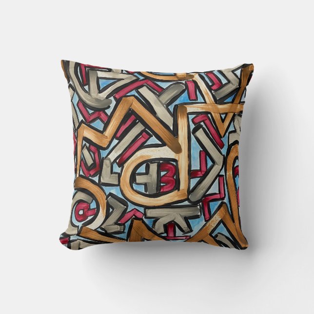 Mocha Red Grey Geometric Cushion (Front)