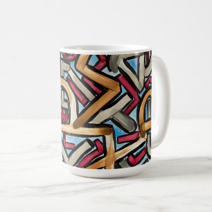 Mocha Red Grey Geometric-Hand Painted Abstract Art Coffee Mug