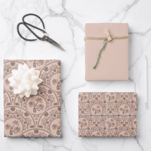 Mocha Rococo Revival Mandala Art Deco Scallop Wrapping Paper Sheet