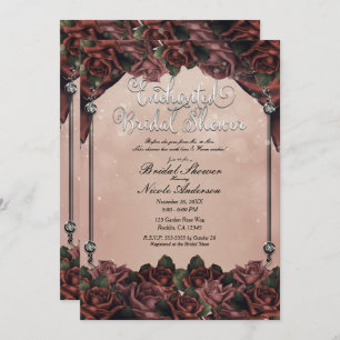 Mocha Rust Brown Roses Elegant Fall Wedding Invitation