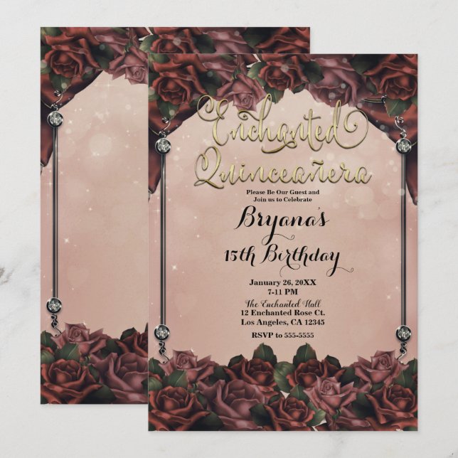 Mocha Rust Brown Roses Elegant Quinceañera 15th  Invitation (Front/Back)