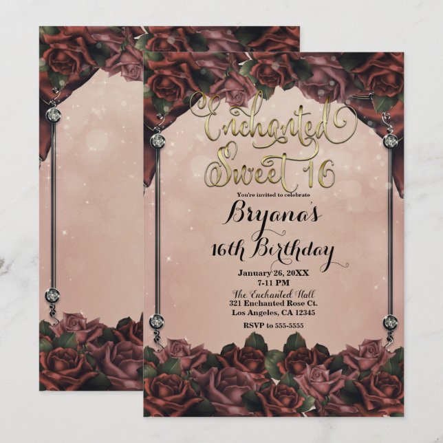 Mocha Rust Brown Roses Elegant Sweet 16 16th Invitation (Front/Back)
