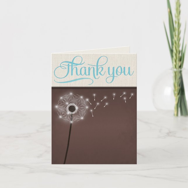 Mocha Rustic Linen Dandelion Thank You Cards (Front)
