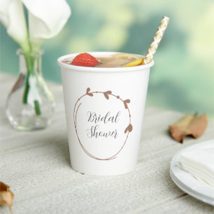 Mocha Simple Heart Wreath Bridal Shower Paper Cups