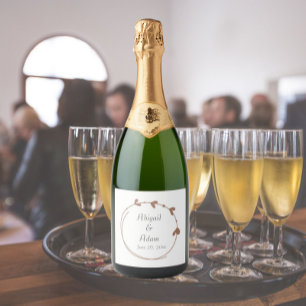 Mocha Simple Heart Wreath Wedding Sparkling Wine Label