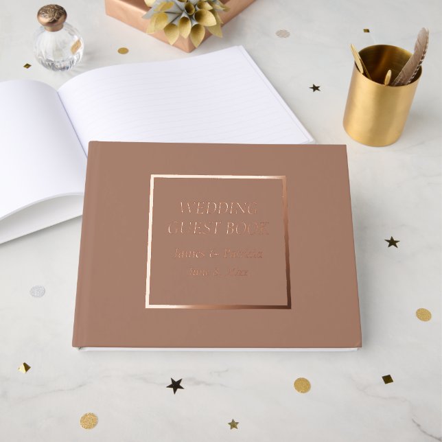 Mocha Simple Stylised Lettering Wedding Guest Book (Front Open)