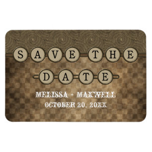 Mocha Steampunk Keys Save the Date Flexi Magnet