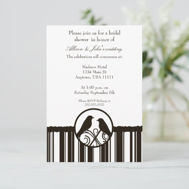 Mocha Stripe Bridal Shower Invitation (Standing Front)