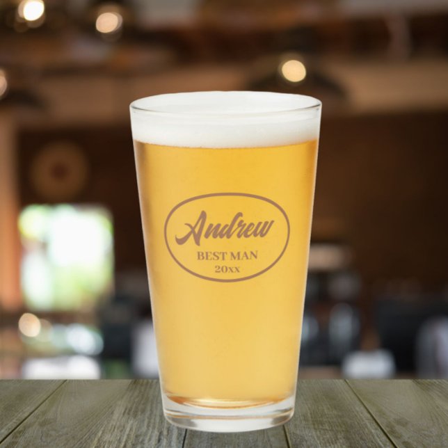 Mocha Stylised Name Wedding Best Man Glass (In Situ)