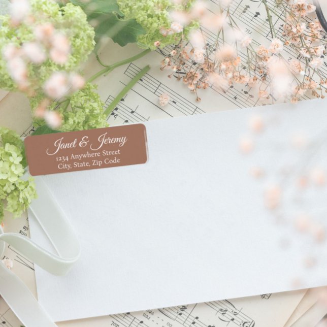 Mocha Stylised Names Wedding Return Address Label (In Situ Wedding)
