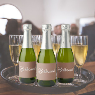 Mocha Stylised Script Wedding Bridesmaid Sparkling Wine Label