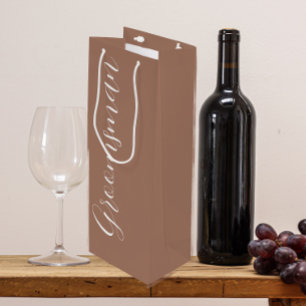 Mocha Stylised Script Wedding Groomsman Wine Gift Bag