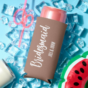 Mocha Stylised Wedding Bridesmaid Seltzer Can Cooler