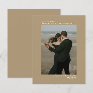 Mocha Tan Vertical Photo Minimalist Wedding Save The Date