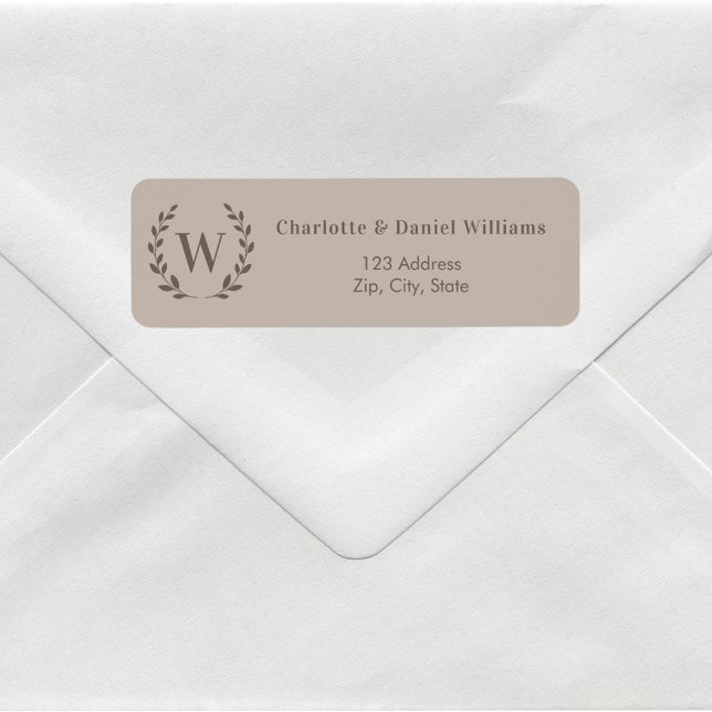 Mocha taupe monogram initial wreath return address label (Creator Uploaded)