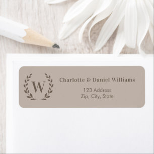Mocha taupe monogram initial wreath return address return address label