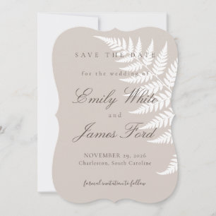 Mocha Taupe White Fern 5x7 Simply Elegant Save The Date