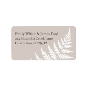 Mocha Taupe White Fern Couple Address Label