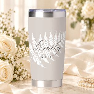 Mocha Taupe White Fern Elegant Pastel Bridal Insulated Tumbler