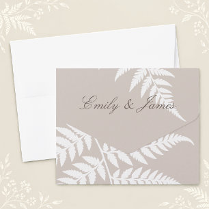 Mocha Taupe White Fern Elegant Wedding All In One Invitation