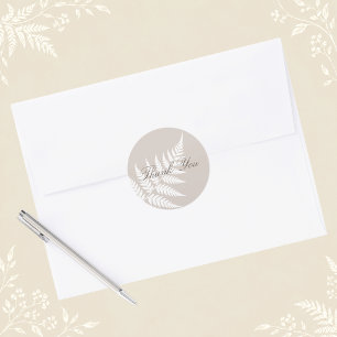 Mocha Taupe White Fern Woodland Thank You Classic Round Sticker
