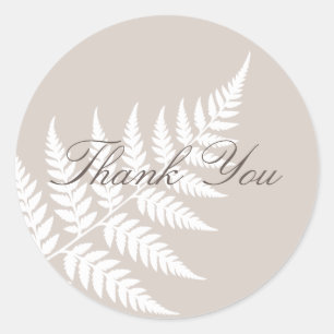 Mocha Taupe White Fern Woodland Thank You Classic Round Sticker