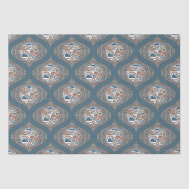 Mocha & Teal Abstract Accent Mandala Retro Ogee Tissue Paper (Front)